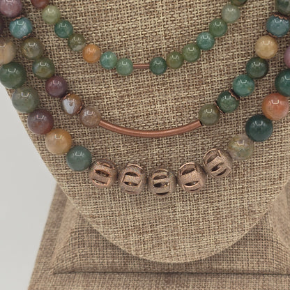 Multi-Color Agate &amp; Antique Copper Triple Strand Necklace