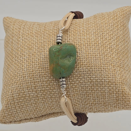 Turquoise Nugget on Cream &amp; Brown Suede Bracelet