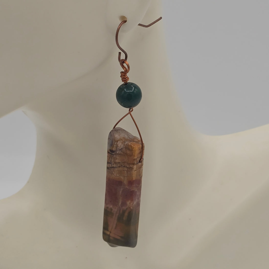 Red Creek Jasper Sticks &amp; Dark Green Aventurine on Antique Copper Ear Wires