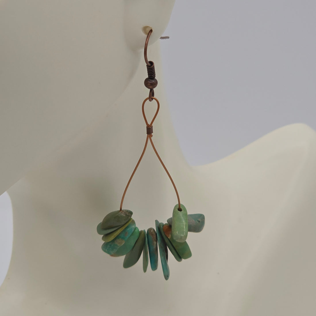 Turquoise Teeth Chandelier Earrings on Antique Copper Ear Wires