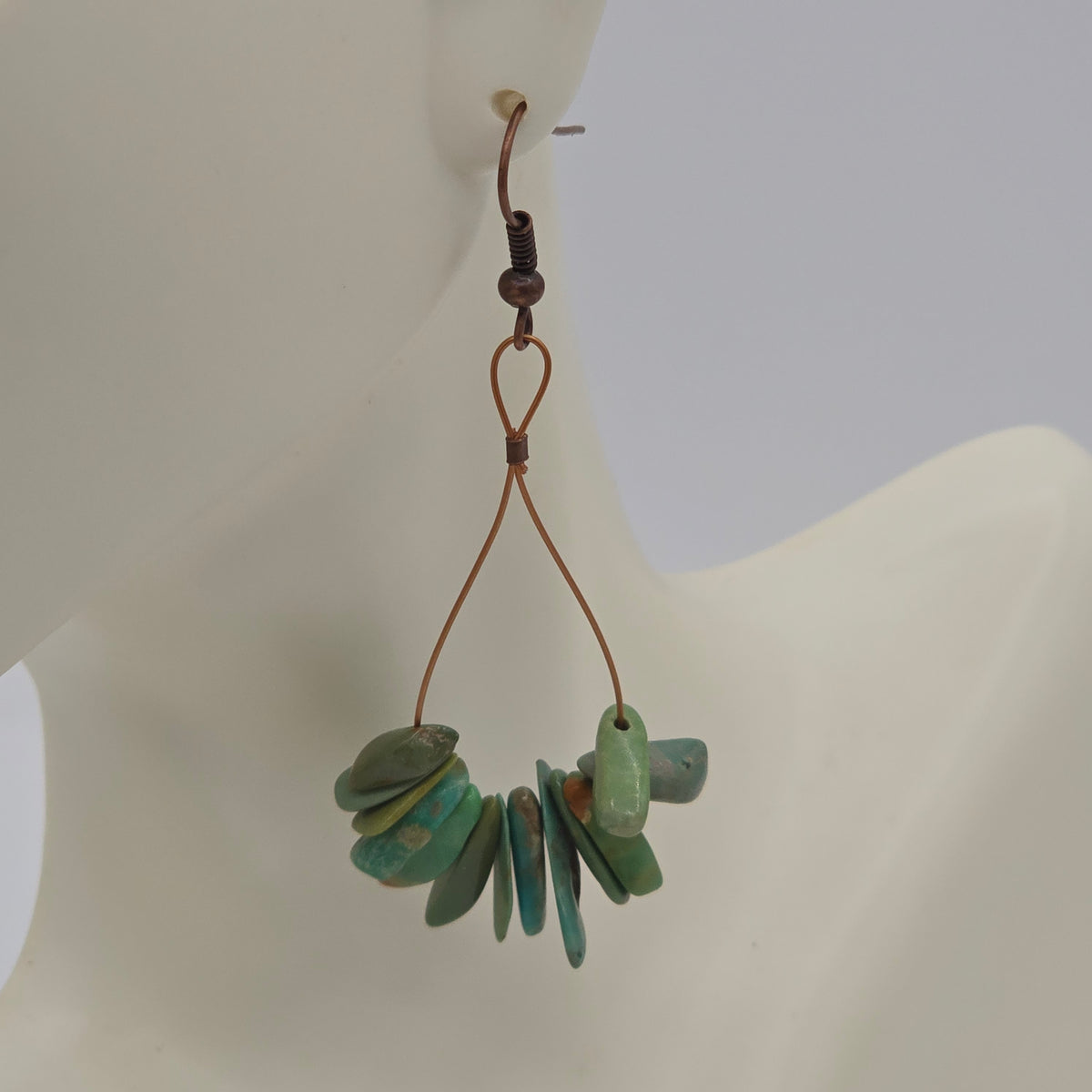 Turquoise Teeth Chandelier Earrings on Antique Copper Ear Wires