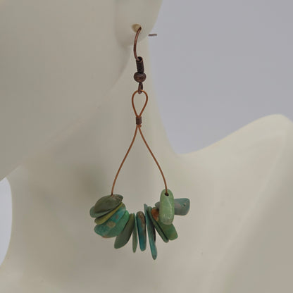 Turquoise Teeth Chandelier Earrings on Antique Copper Ear Wires