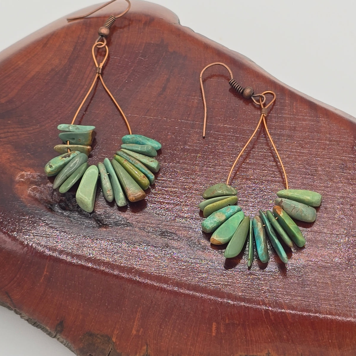 Turquoise Teeth Chandelier Earrings on Antique Copper Ear Wires