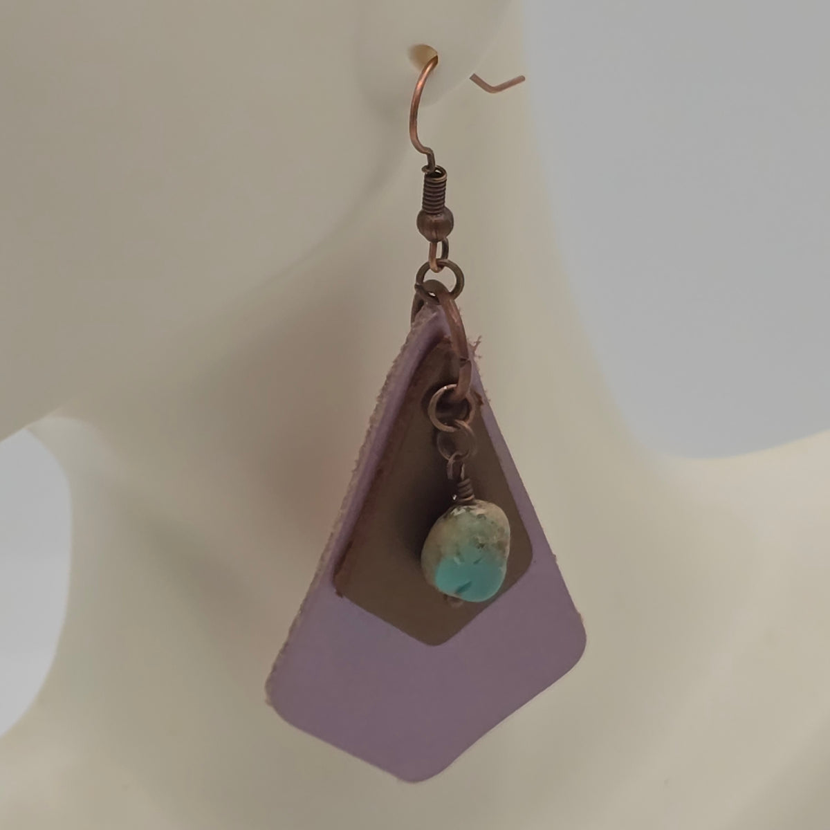 Turquoise and Rose &amp; Bronze Leather Earrings on Antique Copper Ear Wires