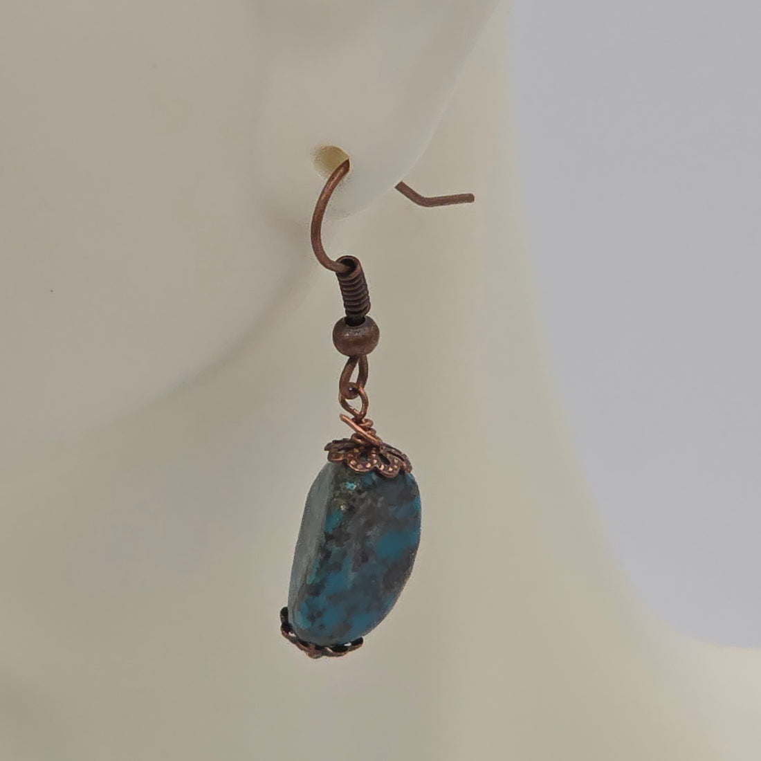 Turquoise Nuggets With Antique Copper Accent and Ear Wires