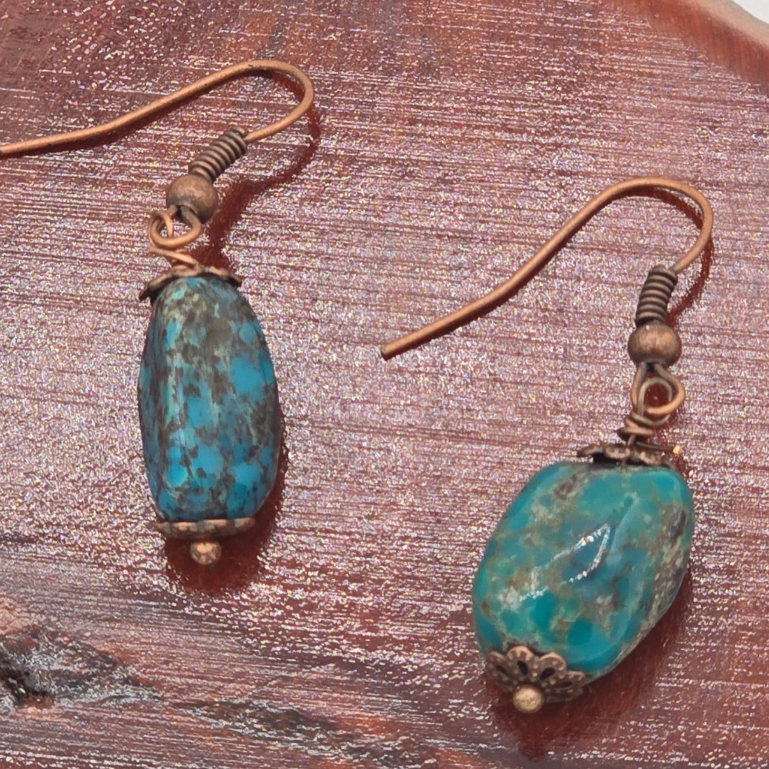 Turquoise Nuggets With Antique Copper Accent and Ear Wires
