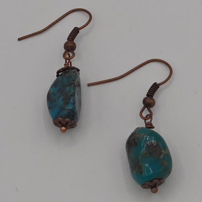 Turquoise Nuggets With Antique Copper Accent and Ear Wires