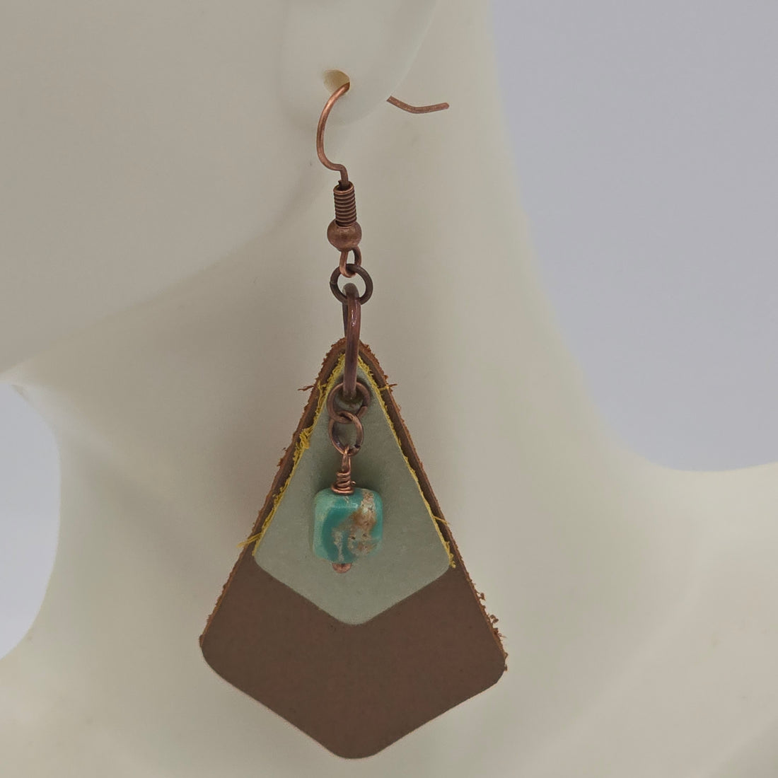 Turquoise Nuggets and Metallic Bronze &amp; Gold Leather Earrings on Antique Copper Ear Wires