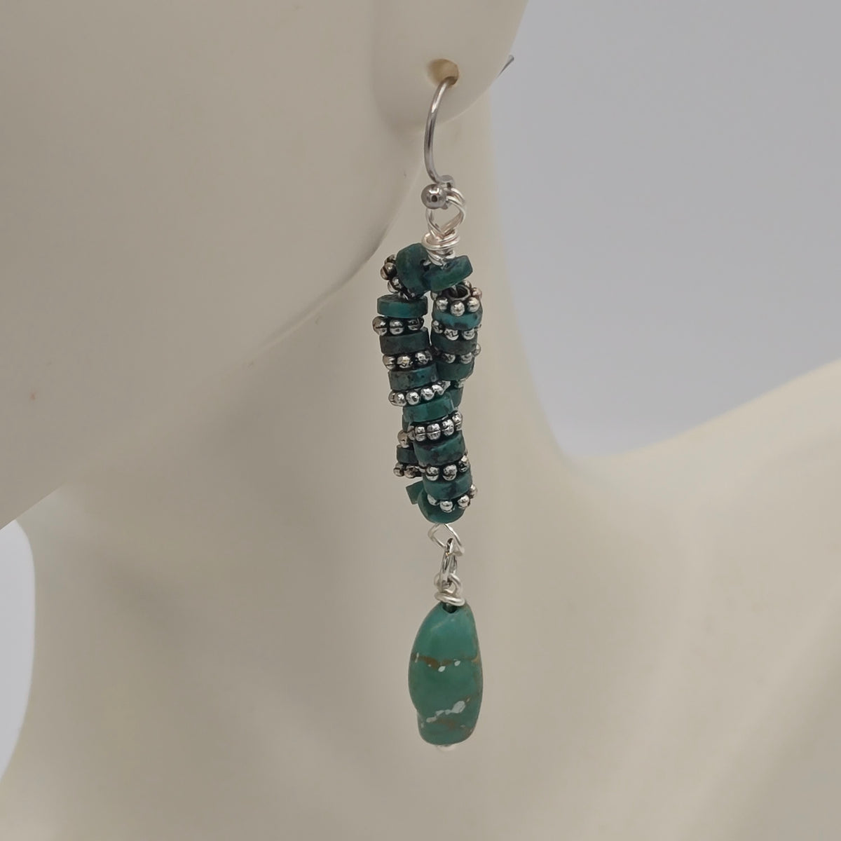 Twisted Turquoise Strands and Turquoise Nugget Earrings on Stainless Steel Ear Wires