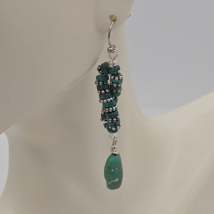 Twisted Turquoise Strands and Turquoise Nugget Earrings on Stainless Steel Ear Wires