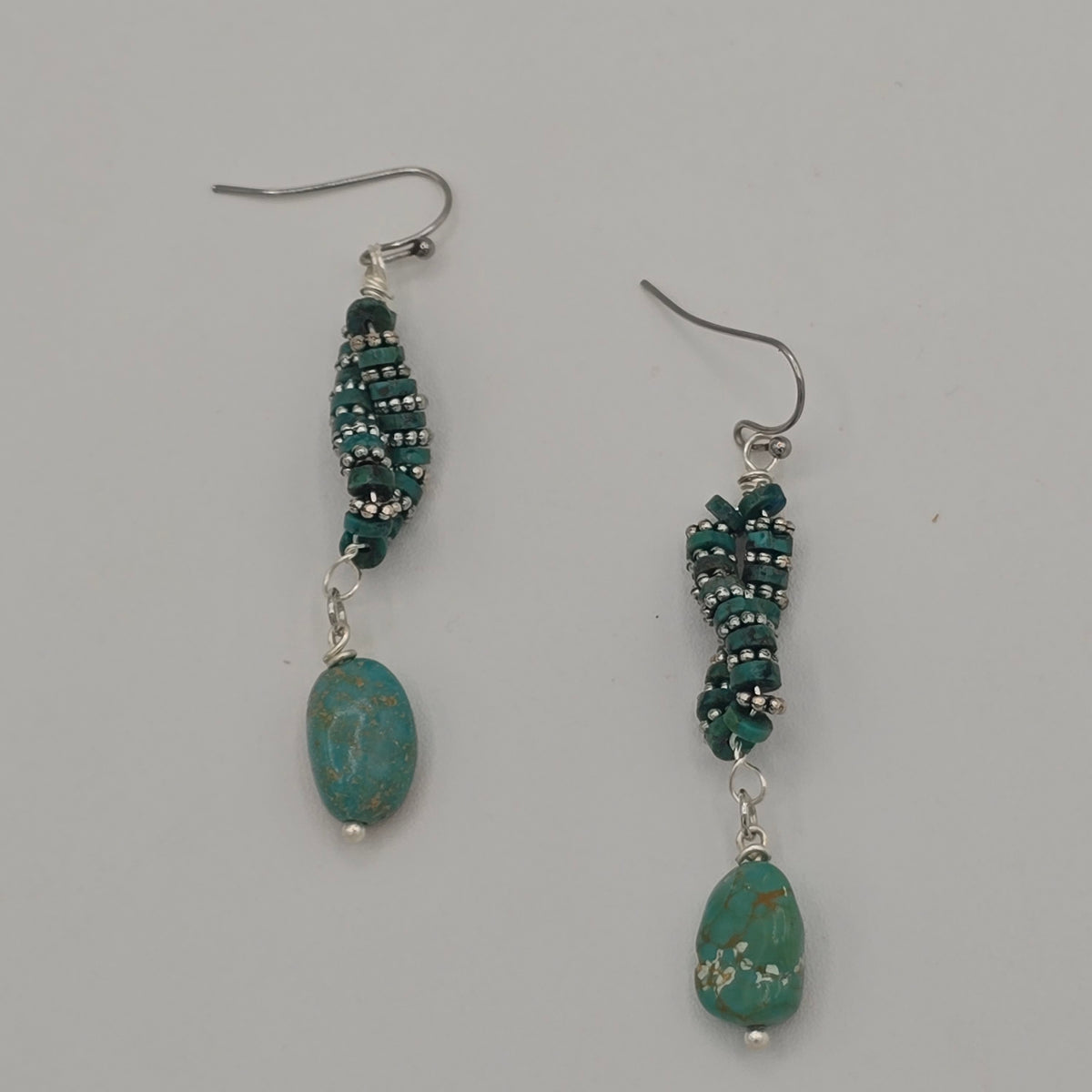 Twisted Turquoise Strands and Turquoise Nugget Earrings on Stainless Steel Ear Wires