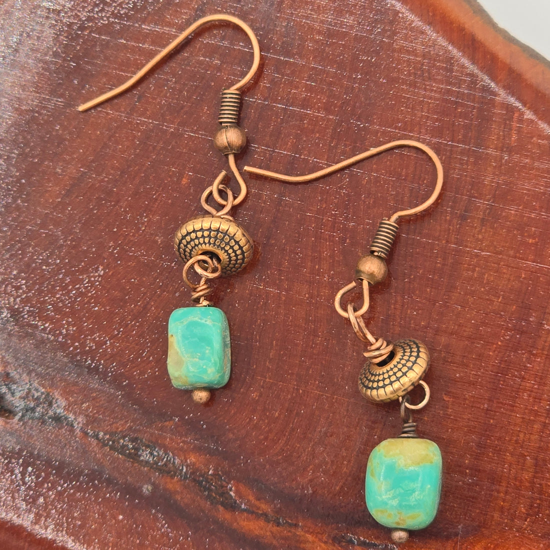 Turquoise Nuggets and Antique Copper Accents and Ear Wires Earrings
