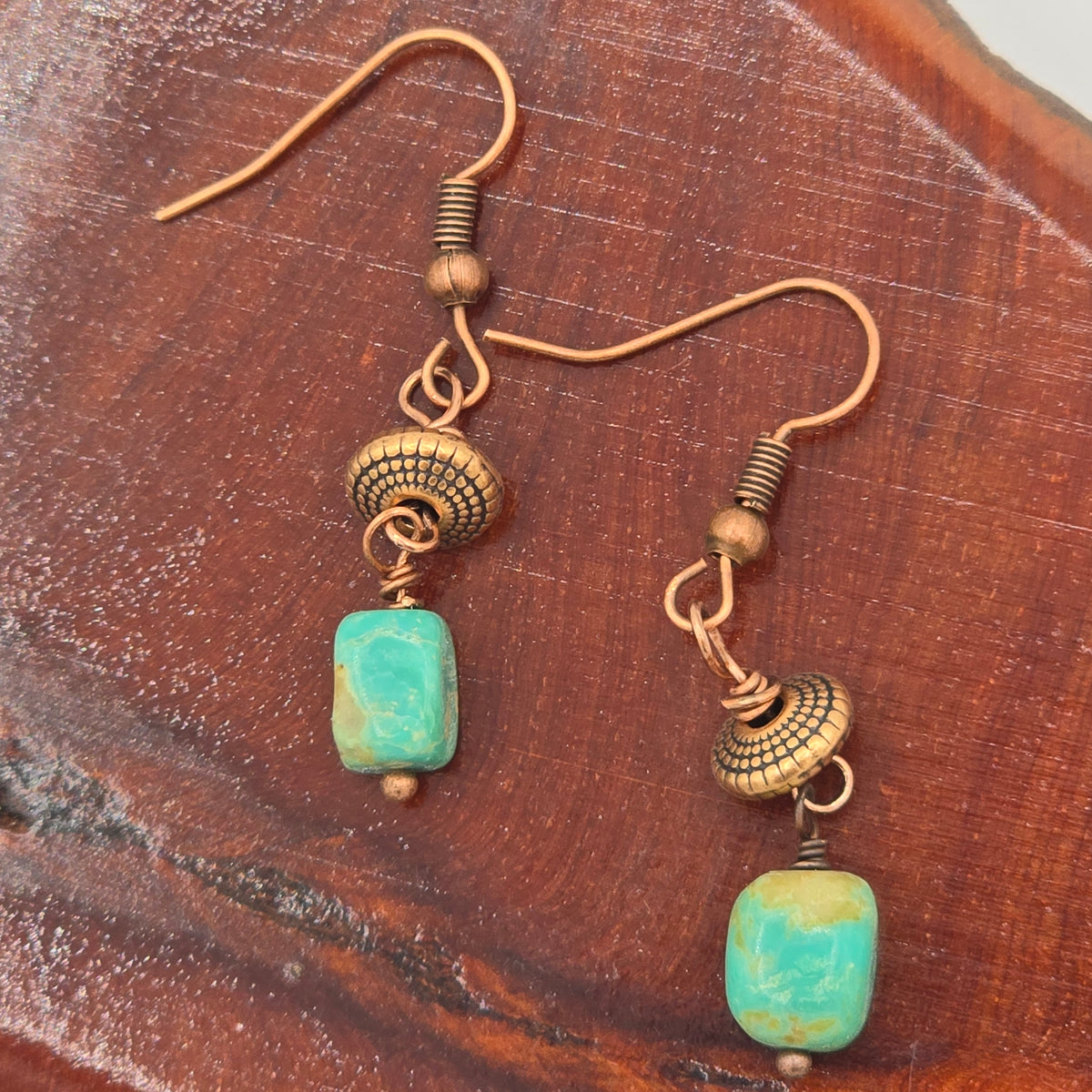 Turquoise Nuggets and Antique Copper Accents and Ear Wires Earrings