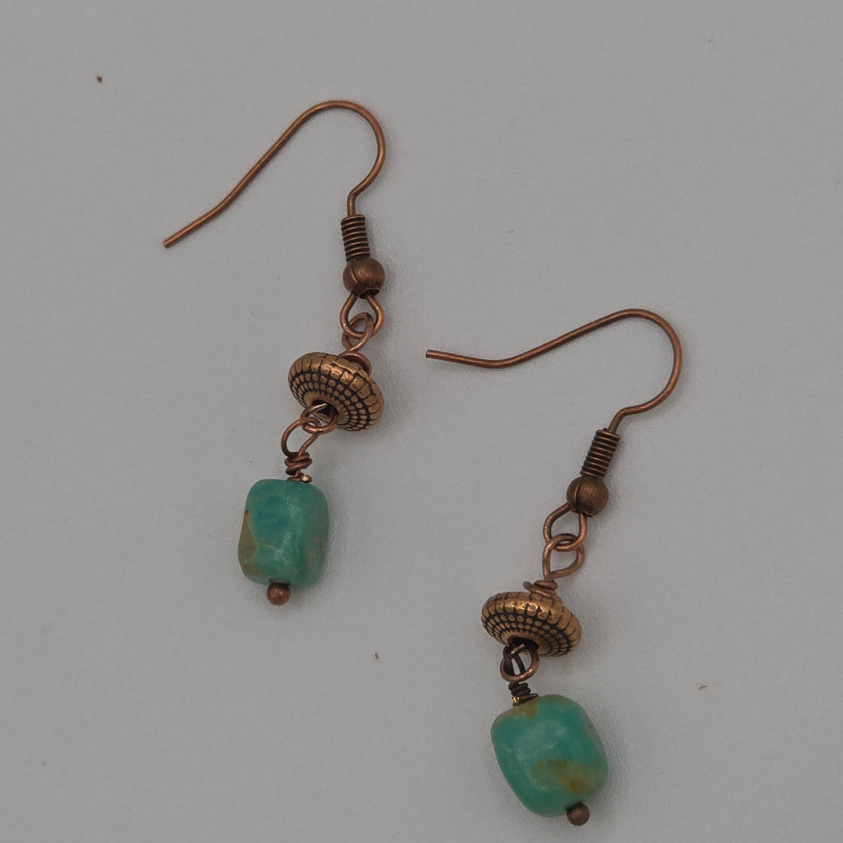 Turquoise Nuggets and Antique Copper Accents and Ear Wires Earrings