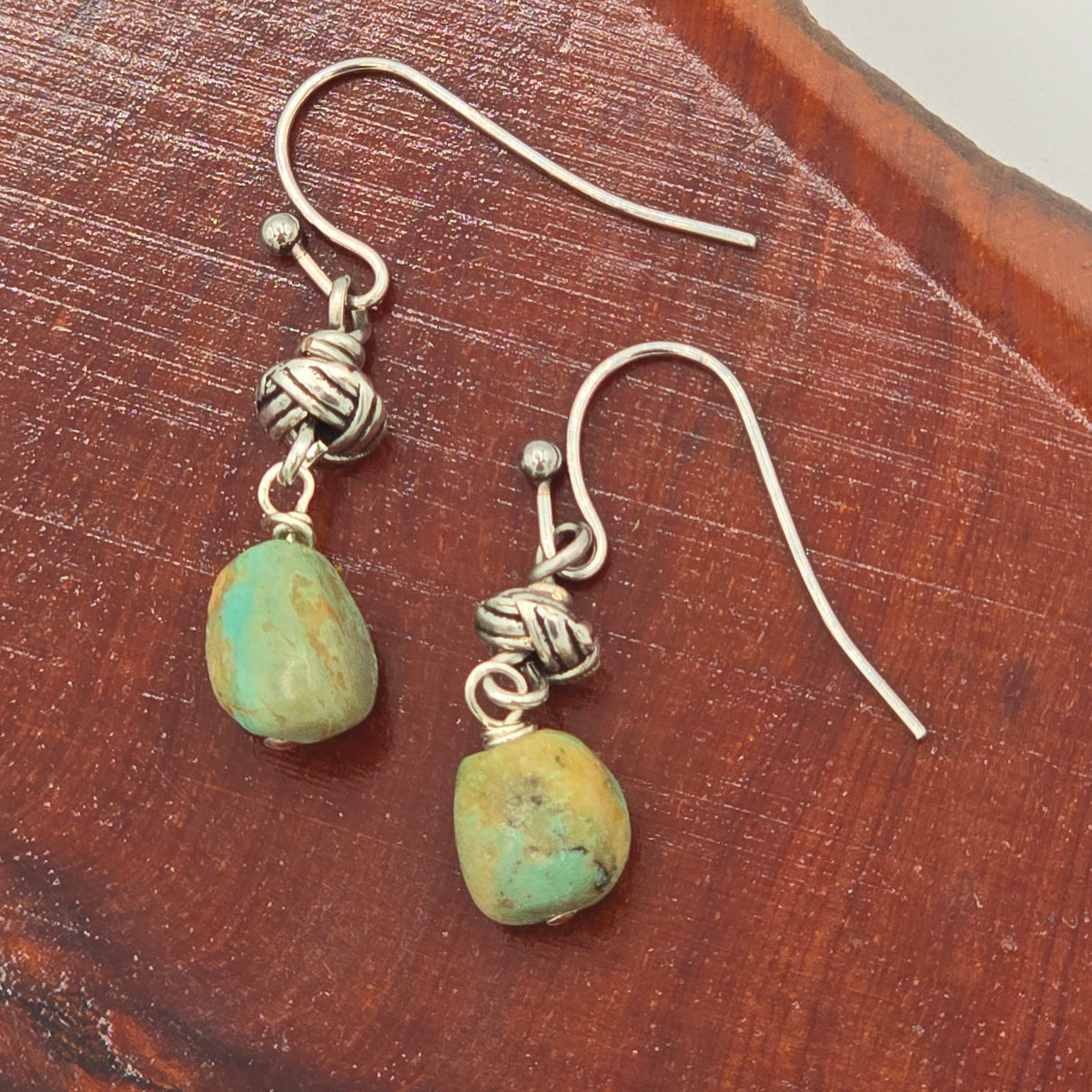 Turquoise Nuggets and Silver Tone Accents on Stainless Steel Ear Wires