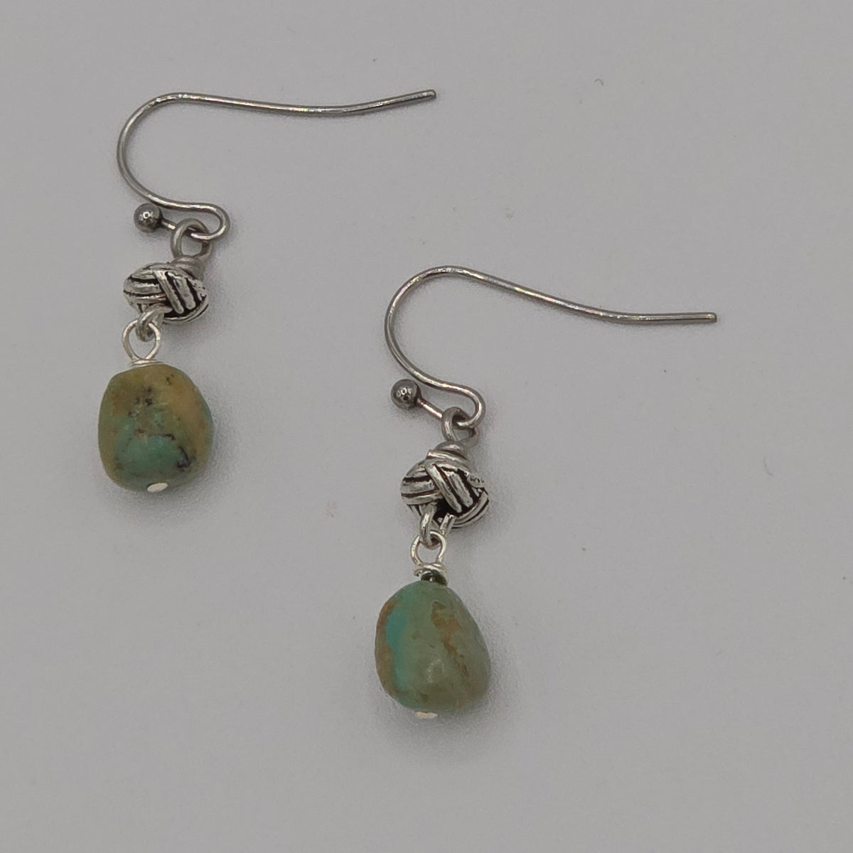 Turquoise Nuggets and Silver Tone Accents on Stainless Steel Ear Wires
