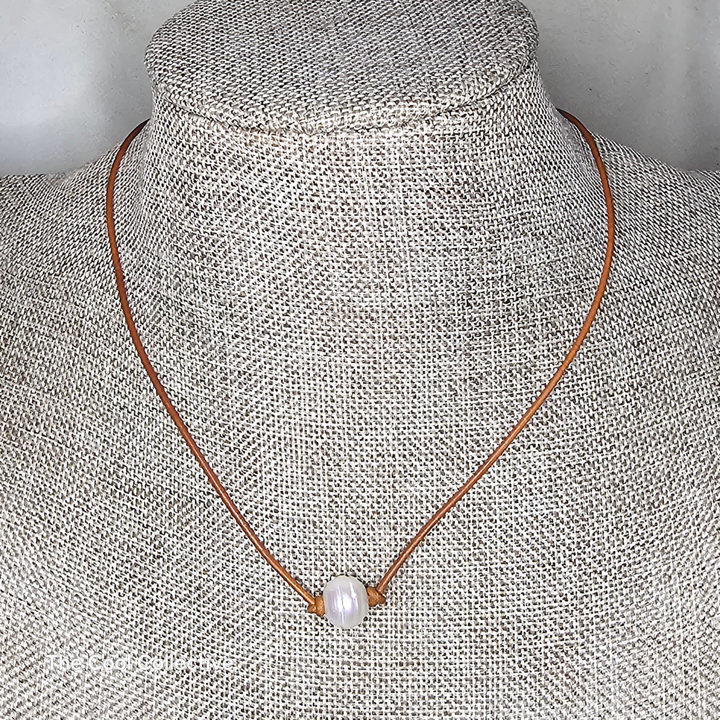 Extra Large Freshwater Pearl on Natural Brick Leather Choker