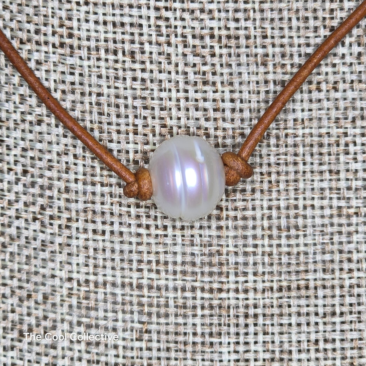 Extra Large Freshwater Pearl on Natural Brick Leather Choker