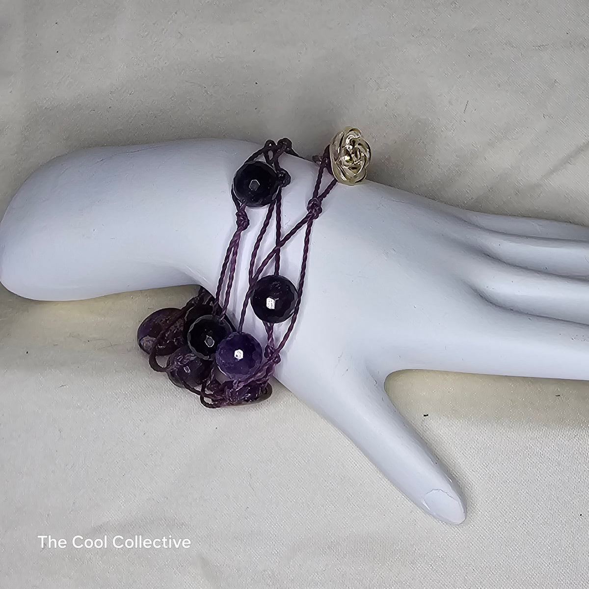 Hand-Knotted Amethyst &amp; Mardi Gras Jasper Necklace/Triple-Wrap Bracelet