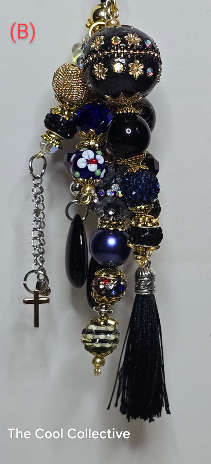 Blacks - Purse Charm, Suncatcher, Mirror Charm, Bookmark, Backpack Charm, Keychain, Wristlet Charm, Ornament - With Lobster Clasp and Gold Tone Cross