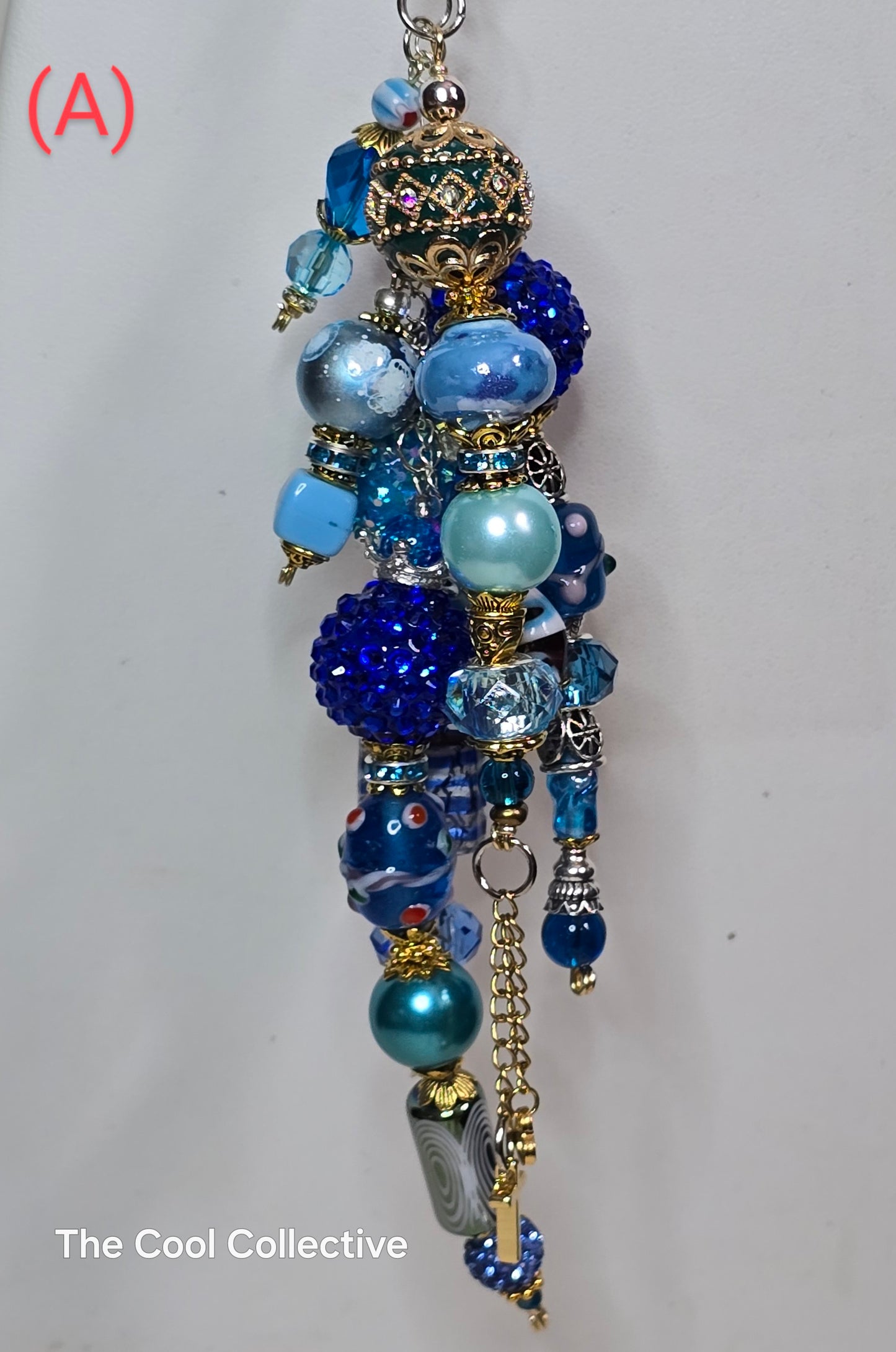 Blue - Purse Charm, Suncatcher, Mirror Charm, Bookmark, Backpack Charm, Keychain, Wristlet Charm, Ornament - With Lobster Clasp and Gold Tone Cross