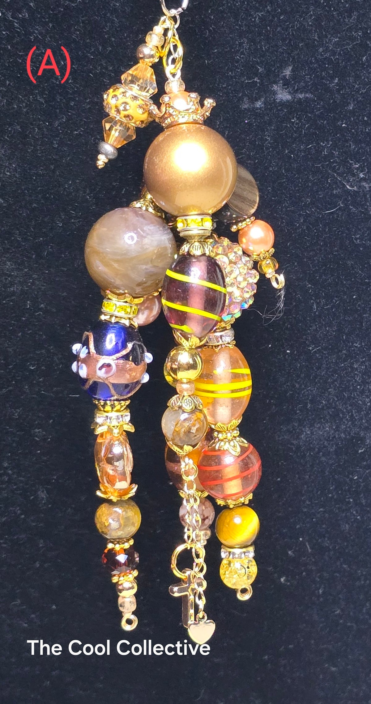 Browns &amp; Goldens - Purse Charm, Suncatcher, Mirror Charm, Bookmark, Backpack Charm, Keychain, Wristlet Charm, Ornament - With Lobster Clasp and Gold Tone Cross