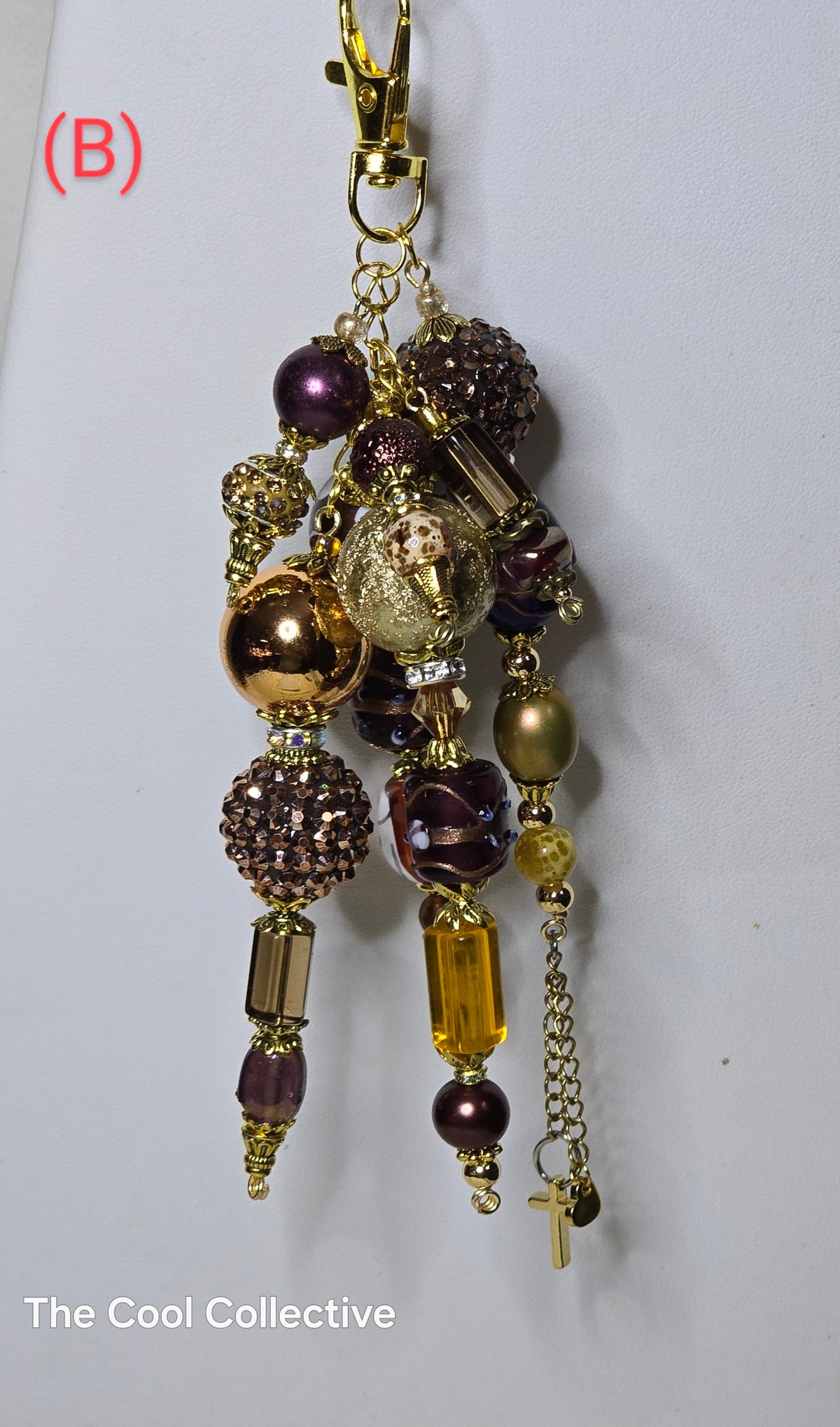 Browns &amp; Goldens - Purse Charm, Suncatcher, Mirror Charm, Bookmark, Backpack Charm, Keychain, Wristlet Charm, Ornament - With Lobster Clasp and Gold Tone Cross