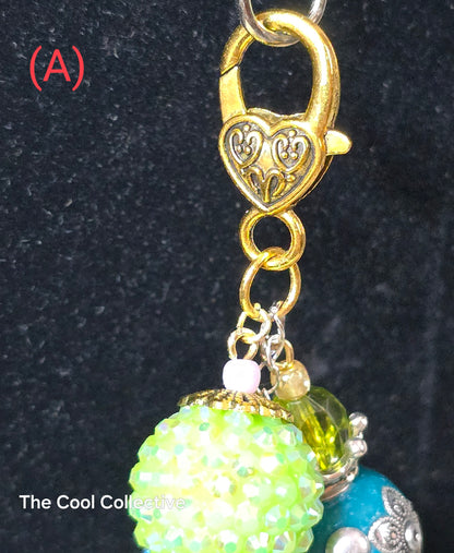 Greens - Purse Charm, Suncatcher, Mirror Charm, Bookmark, Backpack Charm, Keychain, Wristlet Charm, Ornament - With Lobster Clasp and Gold Tone Cross