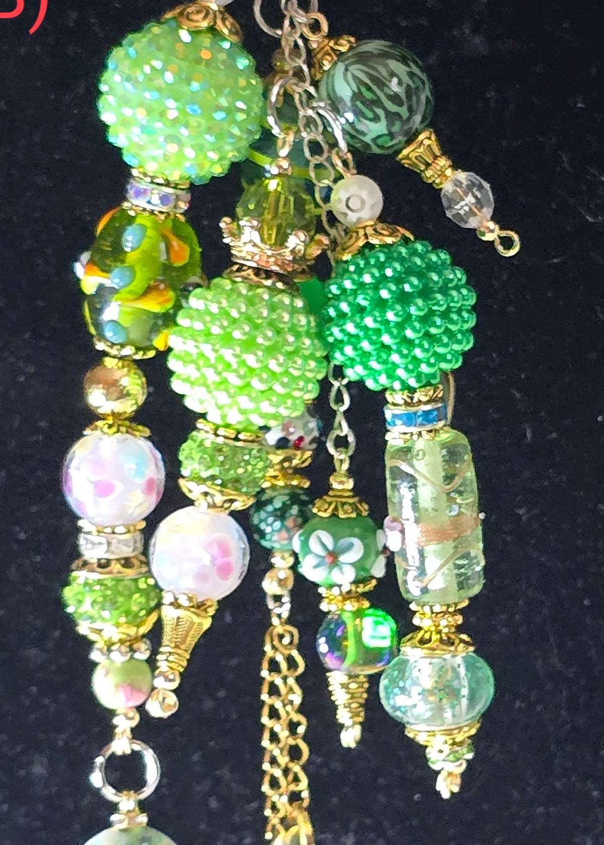 Greens - Purse Charm, Suncatcher, Mirror Charm, Bookmark, Backpack Charm, Keychain, Wristlet Charm, Ornament - With Lobster Clasp and Gold Tone Cross