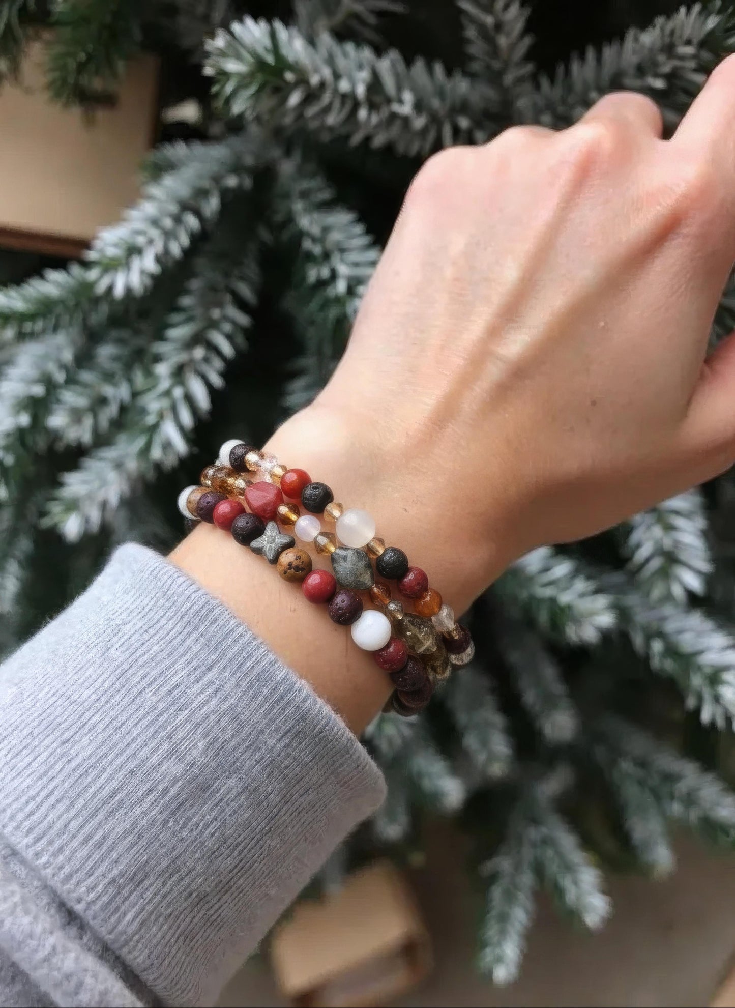 LAVA - Autumn Color Czech Glass Beads and Brown Lava Beads Bracelet