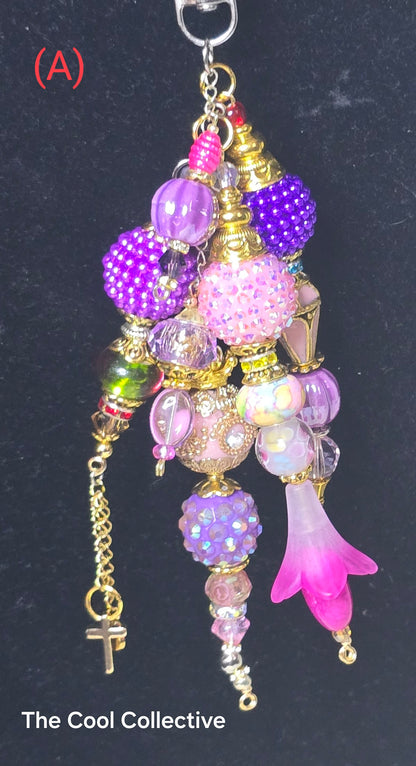 Lavenders - Purse Charm, Suncatcher, Mirror Charm, Bookmark, Backpack Charm, Keychain, Wristlet Charm, Ornament - With Lobster Clasp and Gold Tone Cross