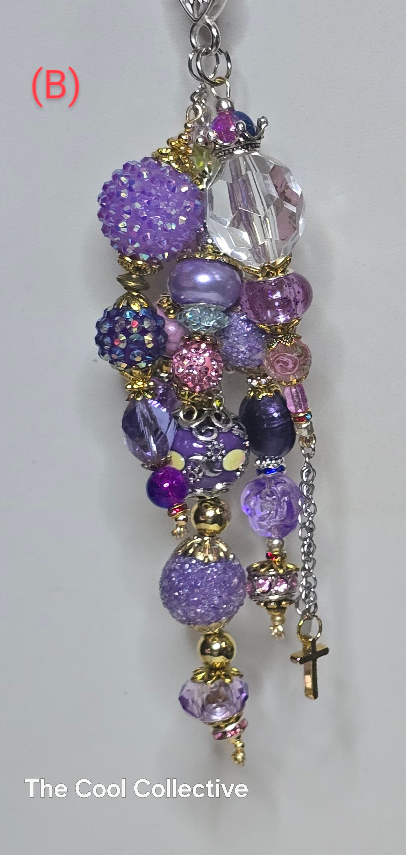 Lavenders - Purse Charm, Suncatcher, Mirror Charm, Bookmark, Backpack Charm, Keychain, Wristlet Charm, Ornament - With Lobster Clasp and Gold Tone Cross