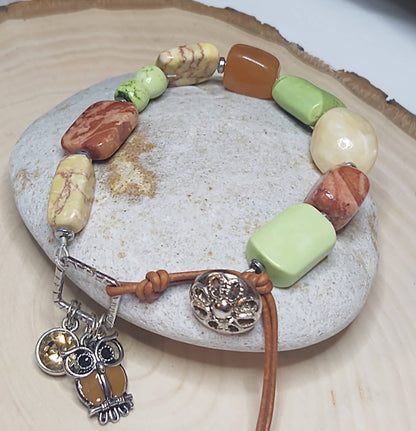 Multi-Stone & Owl Charm Bracelet