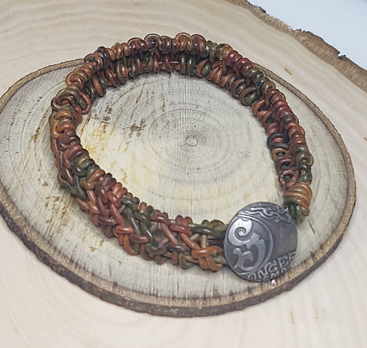 Woven Ombre Rust to Olive Leather Metal Button Bracelet