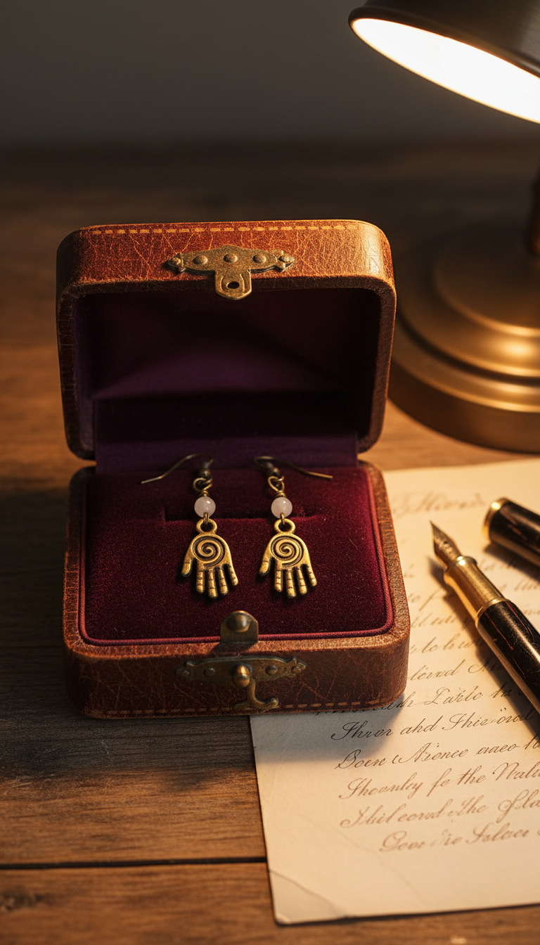 Antique Brass Healing Hand &amp; White Quartzite Earrings on Antique Brass Ear Wires