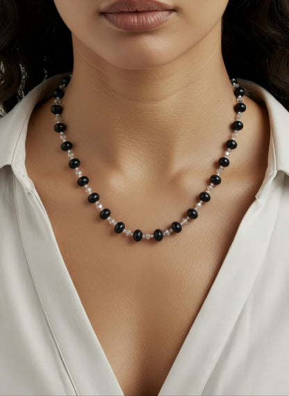 Black Shell Pearls Necklace With Stunning Swarovski Crystals