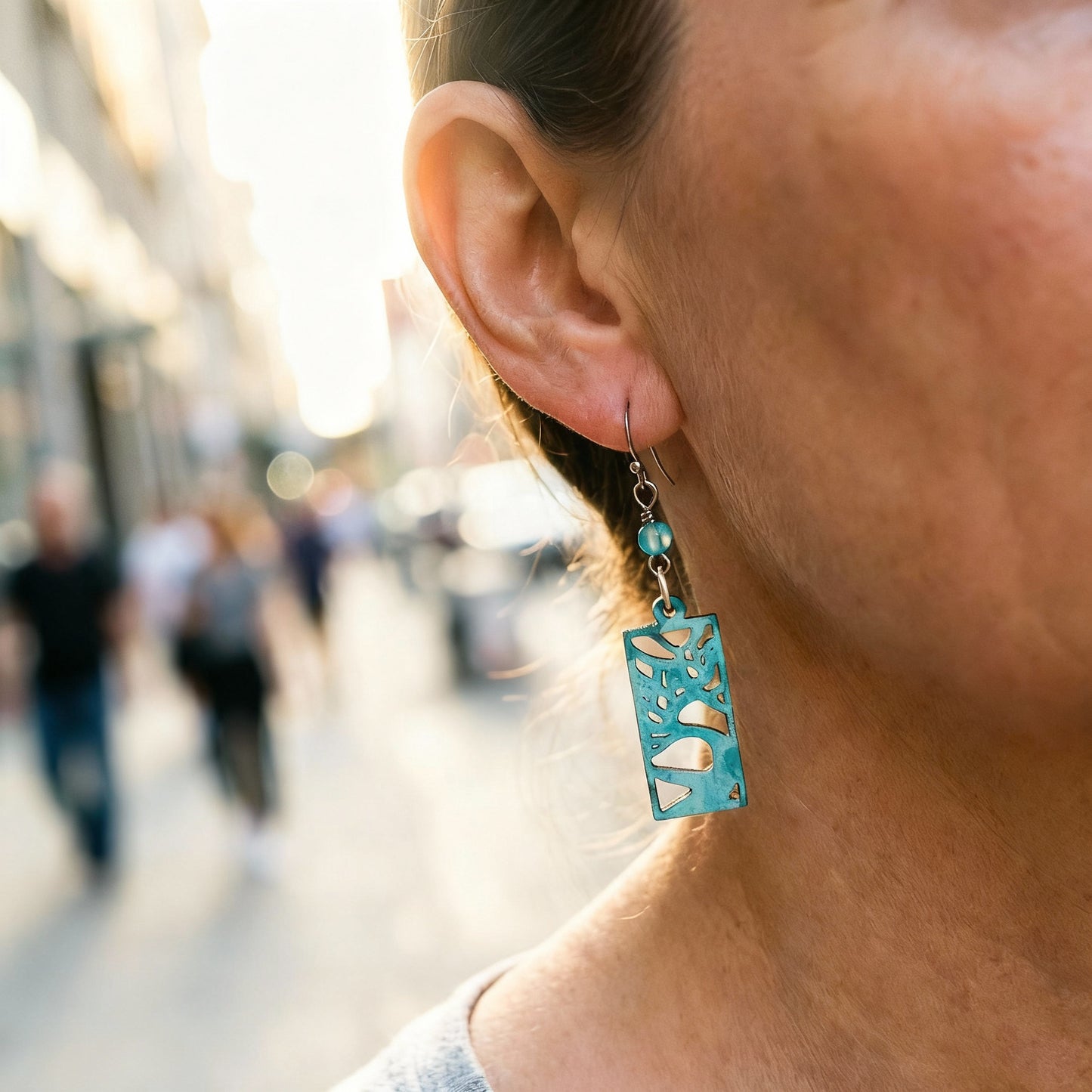 Light Blue Painted "Trees" and Blue Quartzite on Stainless Steel Ear Wires