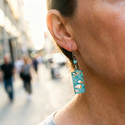 Light Blue Painted "Trees" and Blue Quartzite on Stainless Steel Ear Wires