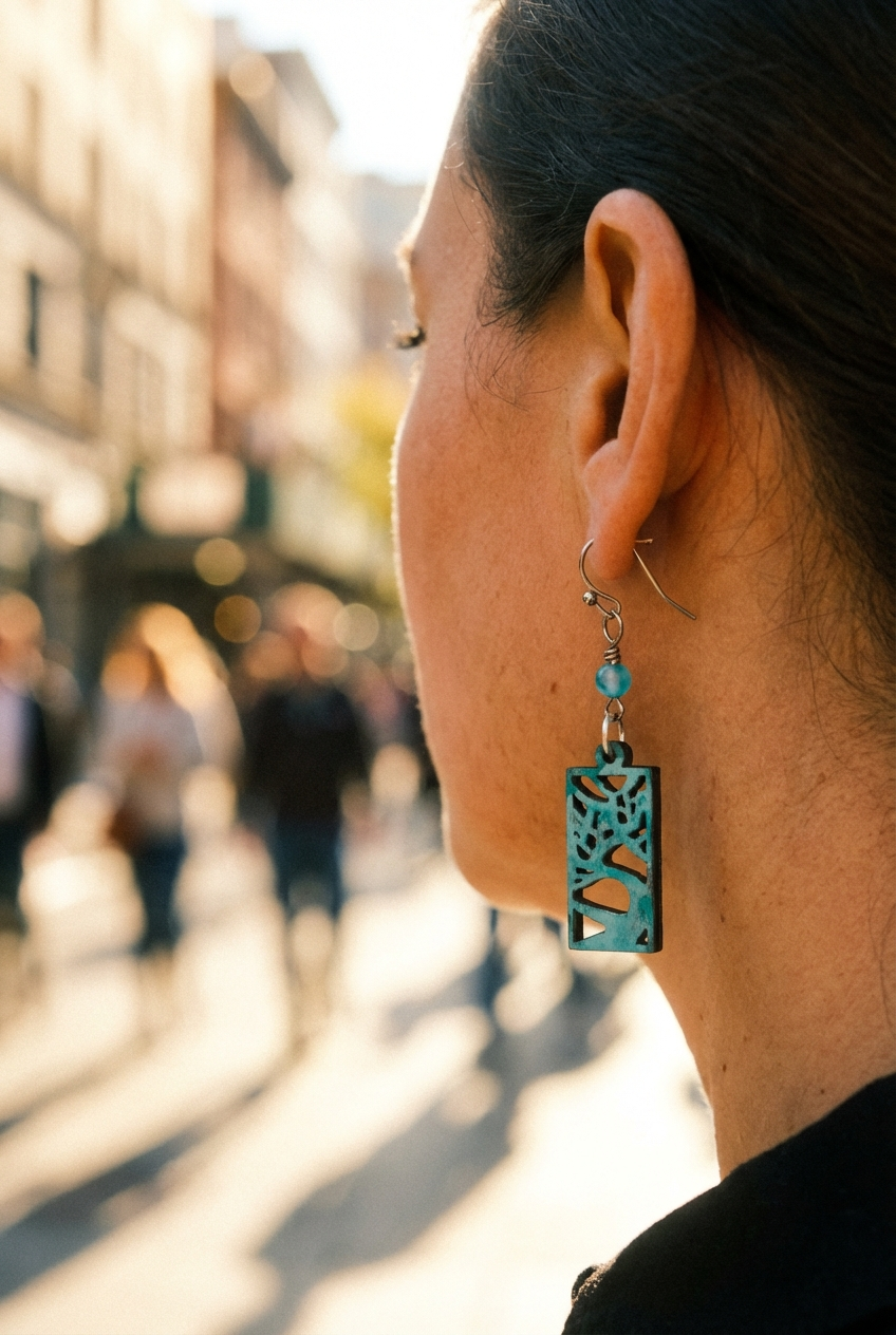 Light Blue Painted "Trees" and Blue Quartzite on Stainless Steel Ear Wires