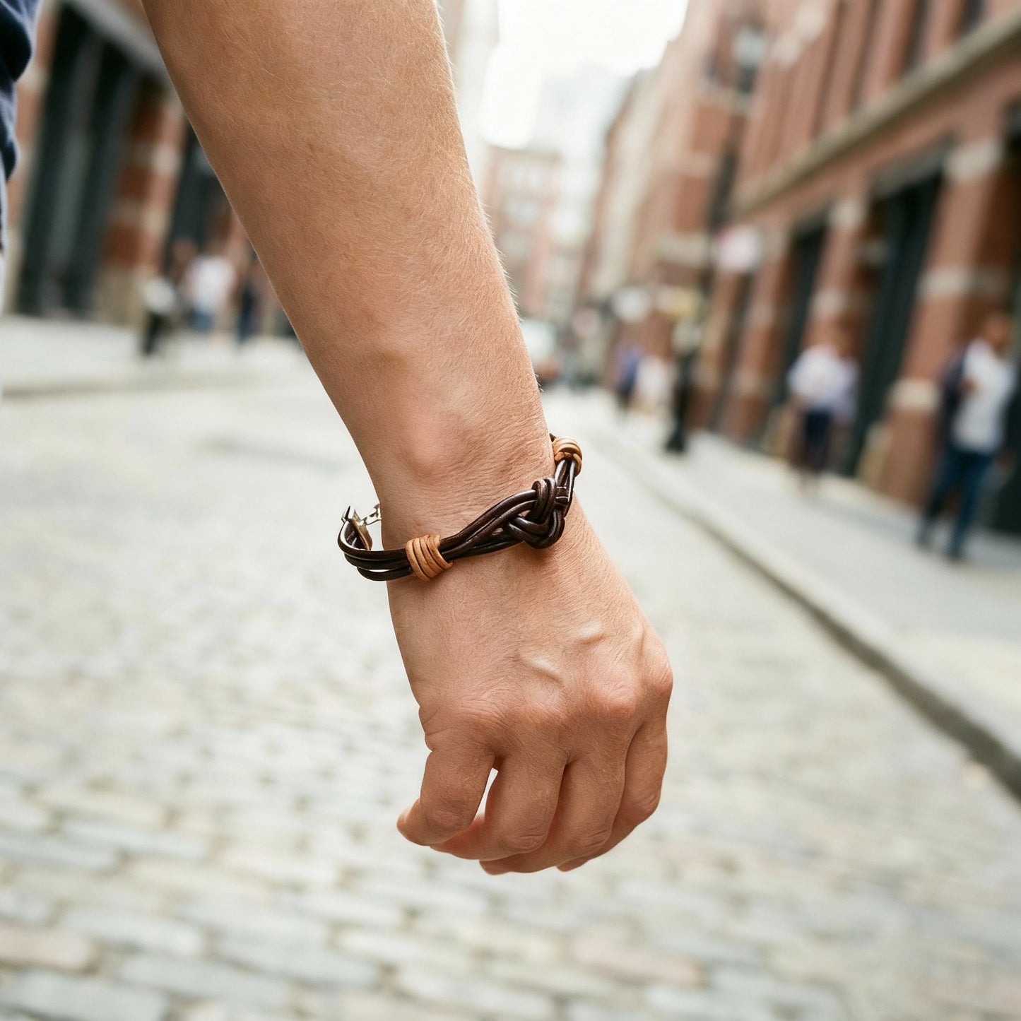 "LOVE" Knot Brown & Tan Leather Bracelet - Small
