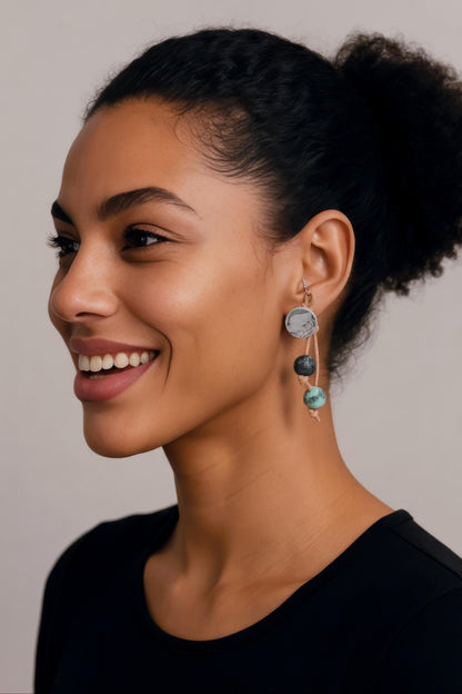 Buffalo Nickel Button Earrings on Natural Tan Leather with Sim. African Turquoise on Stainless Steel Ear Wires
