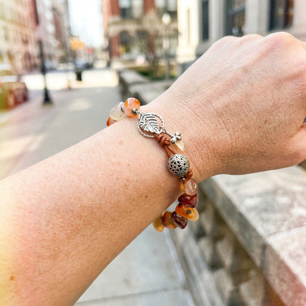 Carnelian and Hematite Bracelet with Charms