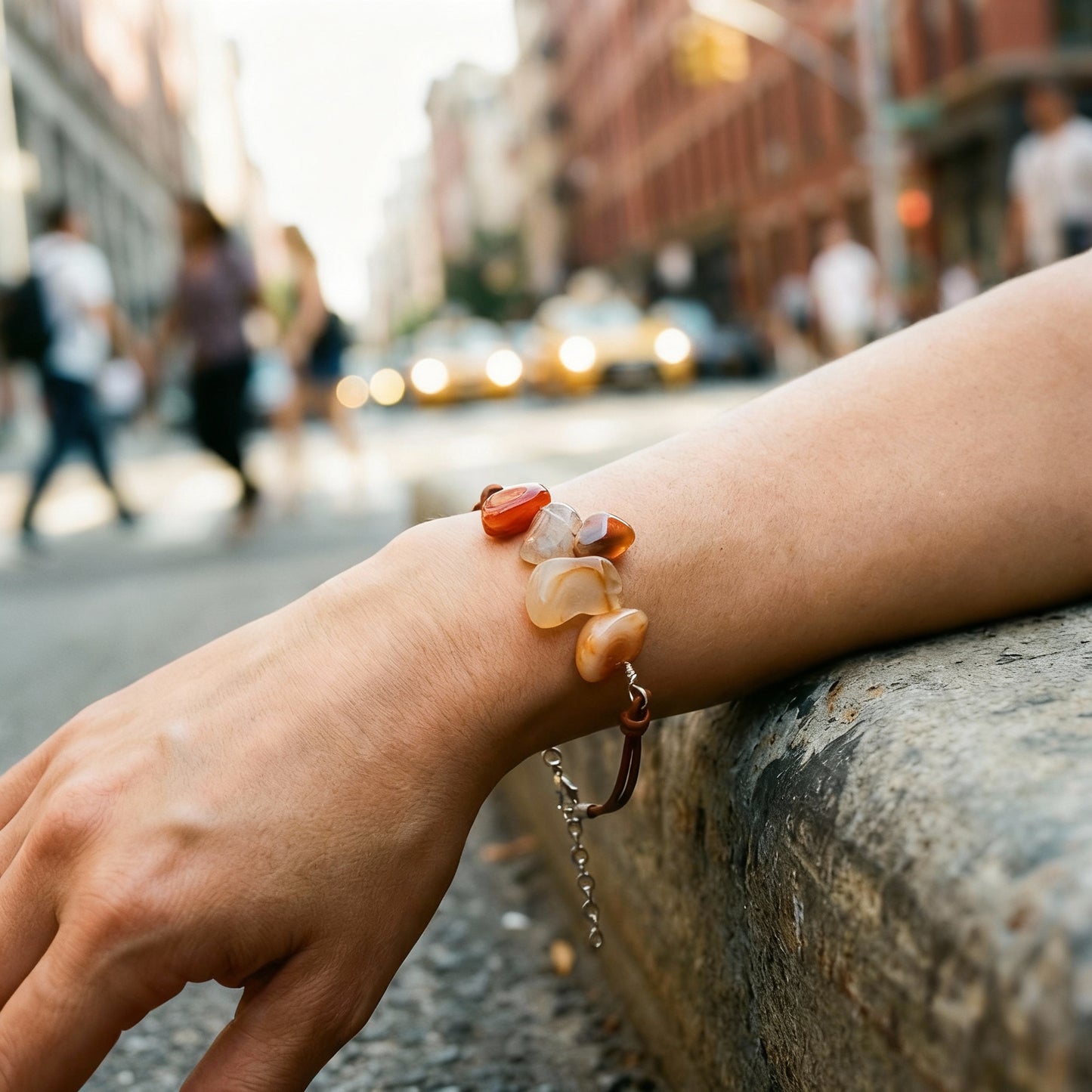 Carnelian Paddles on Medium Brown Leather Bracelet