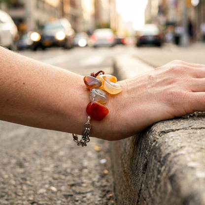 Carnelian Paddles on Medium Brown Leather Bracelet