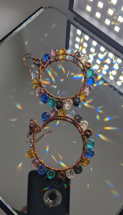 Antique Copper Wire Wrapped Circles With Multicolor Czech Glass Rondelles
