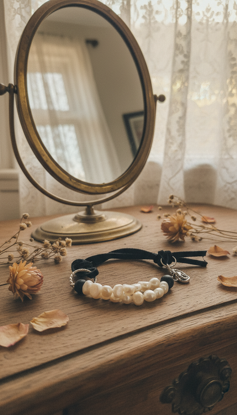 Adjustable Bracelet on Black Suede and Freshwater Pearls & Matte Onyx and Silver Tone Accents
