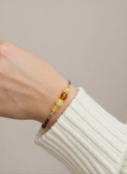 Golden Opal Nuggets with Medium Brown Leather Bracelet
