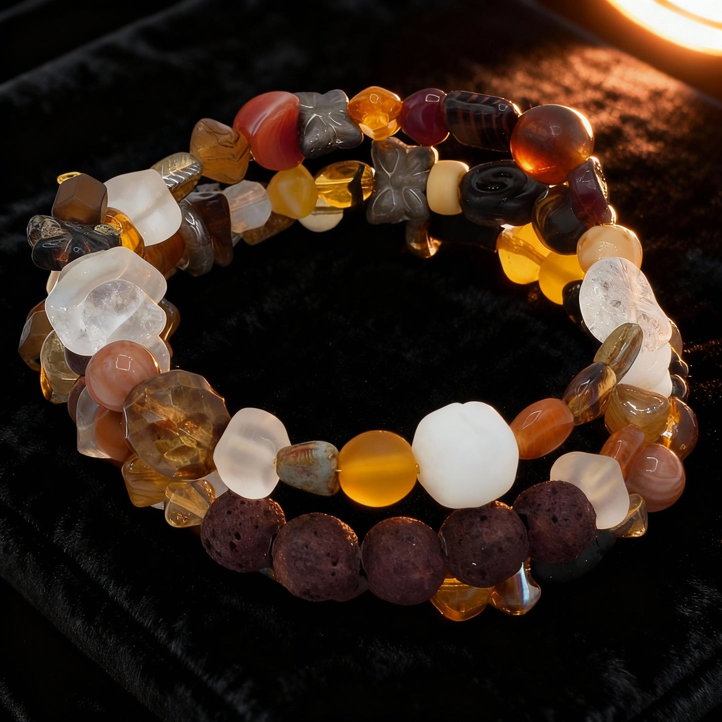 LAVA - Autumn Color Czech Glass Beads and Brown Lava Beads Bracelet