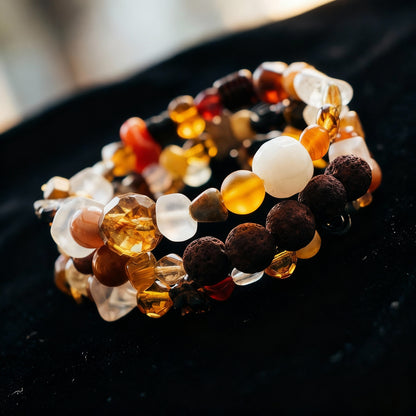 LAVA - Autumn Color Czech Glass Beads and Brown Lava Beads Bracelet