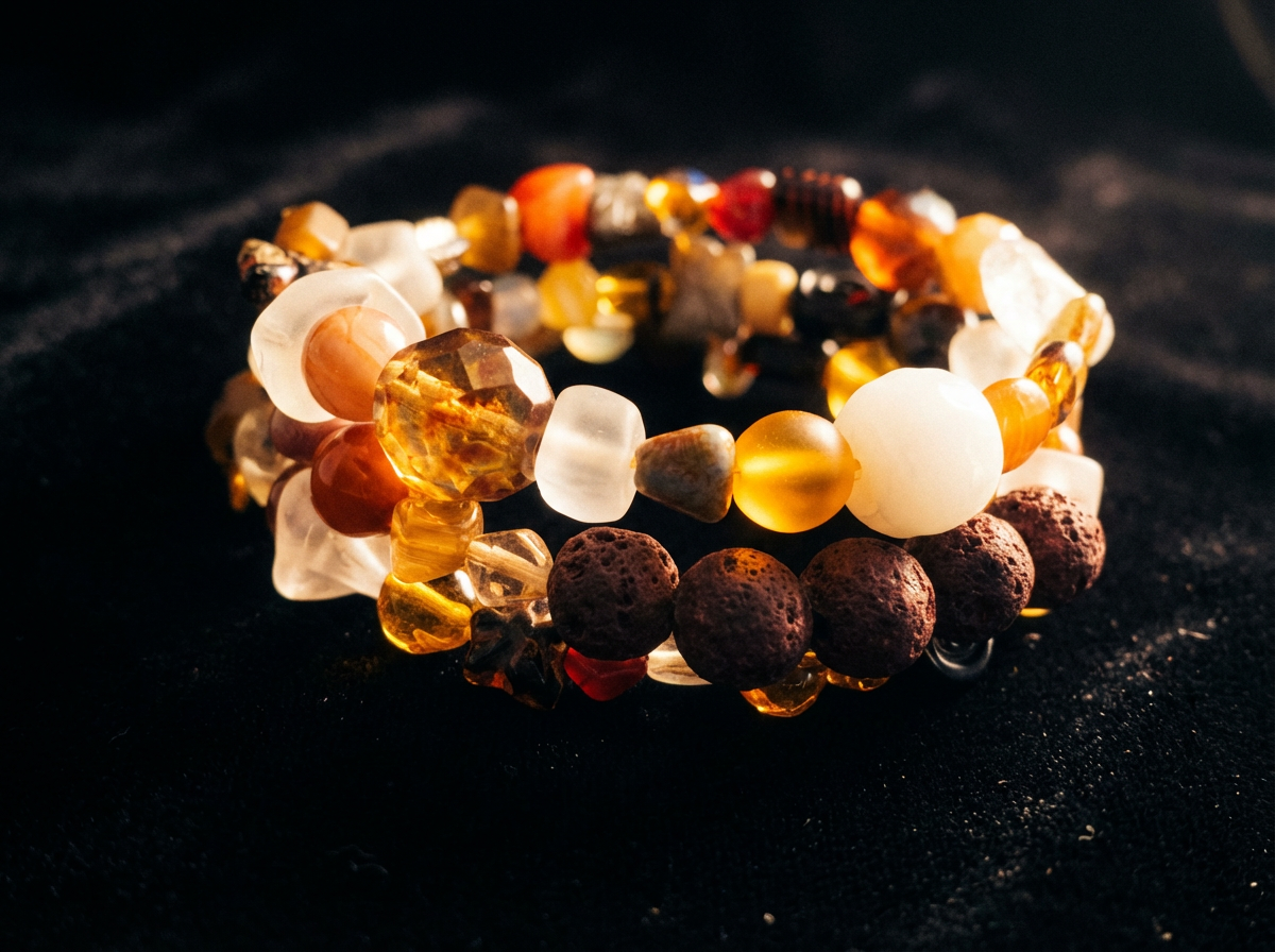 LAVA - Autumn Color Czech Glass Beads and Brown Lava Beads Bracelet